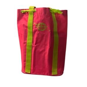 The Original Nantucket Diddy Bag Canvas tote pink and green zip around closure